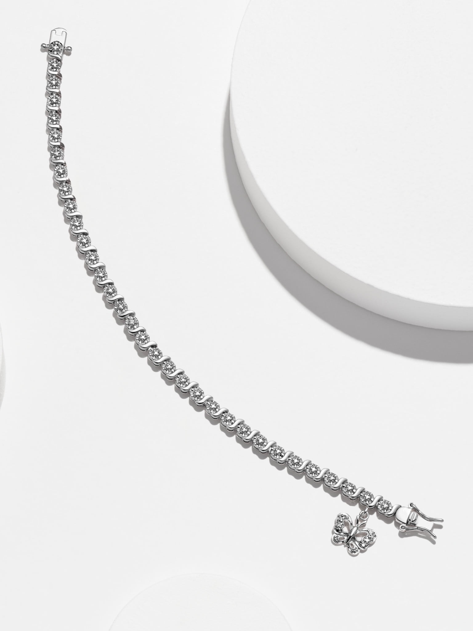 Morgan & Paige Rhodium Plated Diamond Accent Butterfly Charm Tennis Bracelet, 7.25"