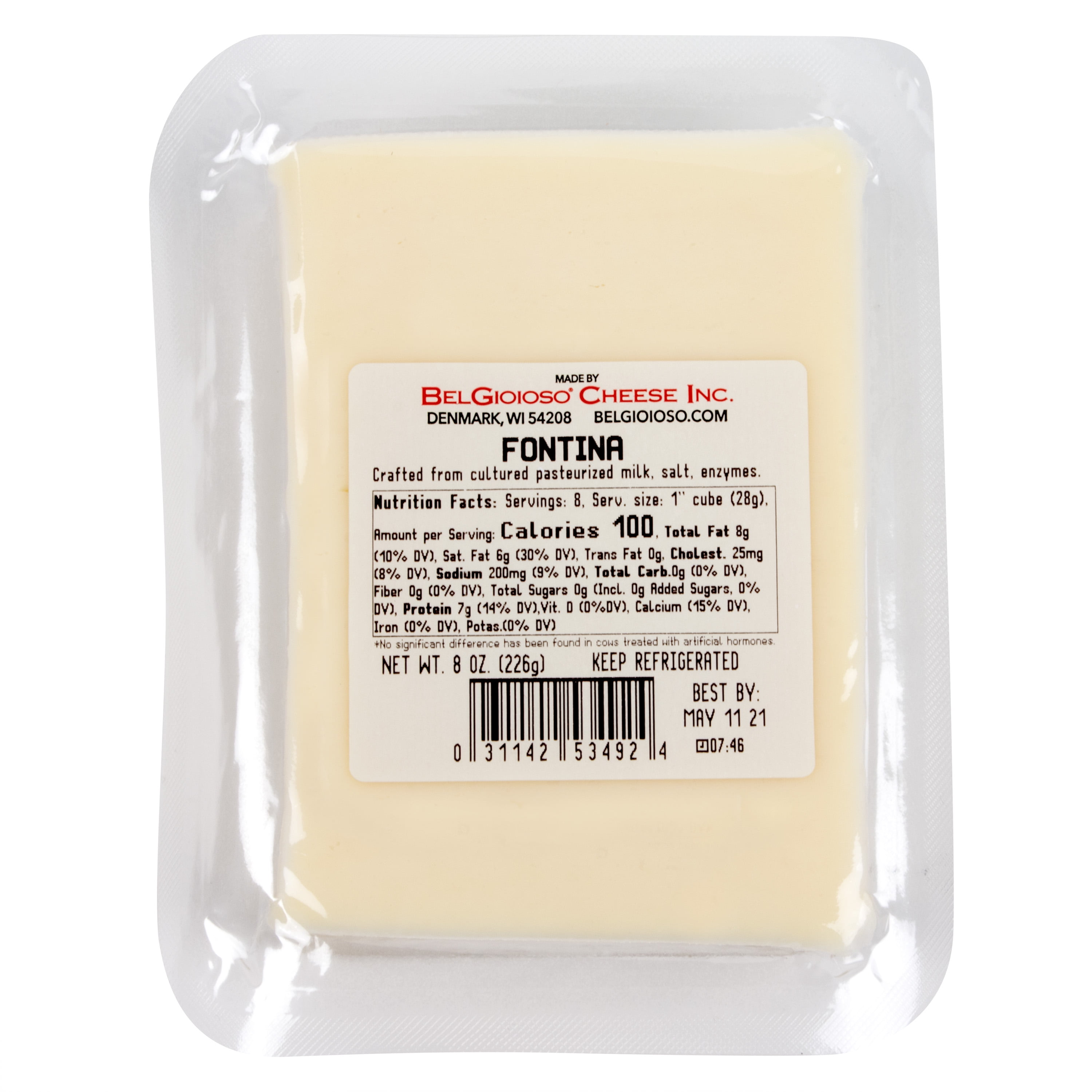 BelGioioso Fontina Cheese Wedge 8oz, Specialty Hard Cheese, Refrigerated Plastic Packet