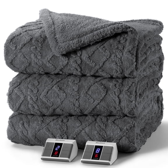 MaxKare Heated Blanket Queen Size Fast Heating Electric Blanket with Dual Controllers, 10 Heat Levels, 10H Timer, 84" x 90", Gray