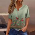 thumbnail image 2 of Camiseta de mujer Camiseta con estampado de botones Manga corta Diario Fin de semana Moda Básica Cuello en V Top regular Verde / M, 2 of 5