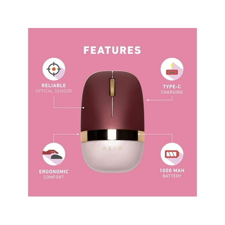 AZIO - IZO Lightweight Wireless Optical Compact Ambidextrous Mouse - Wireless - Baroque Rose