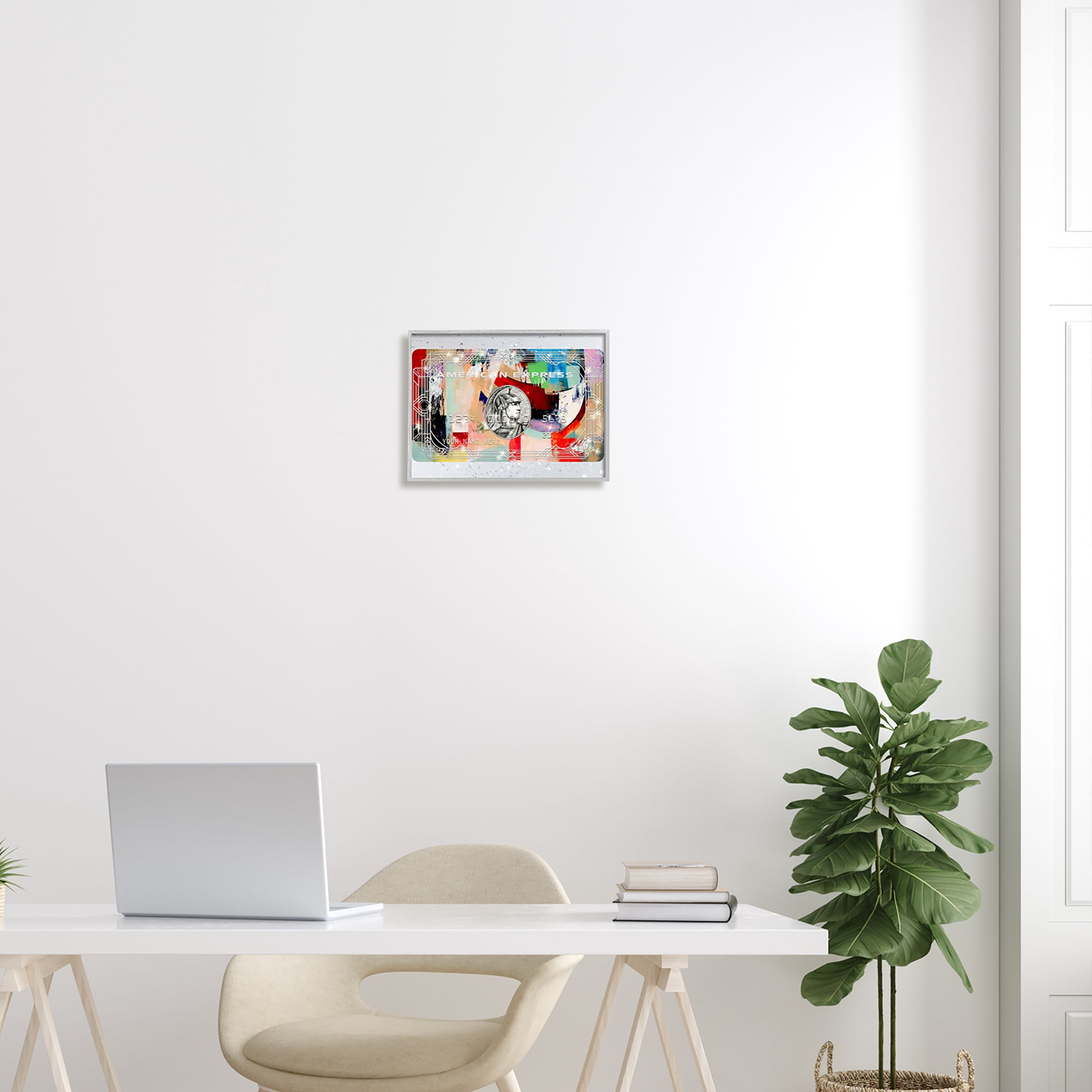 Stupell Industries Glam Credit Card Abstract Painting Gray Framed Art Print Wall Art, 14 x 11