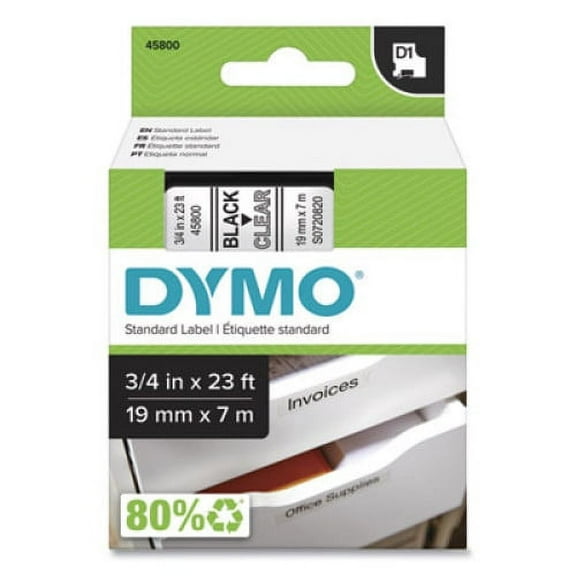 D1 High-Performance Polyester Removable Label Tape, 0.75" x 23 ft, Black on Clear, Each
