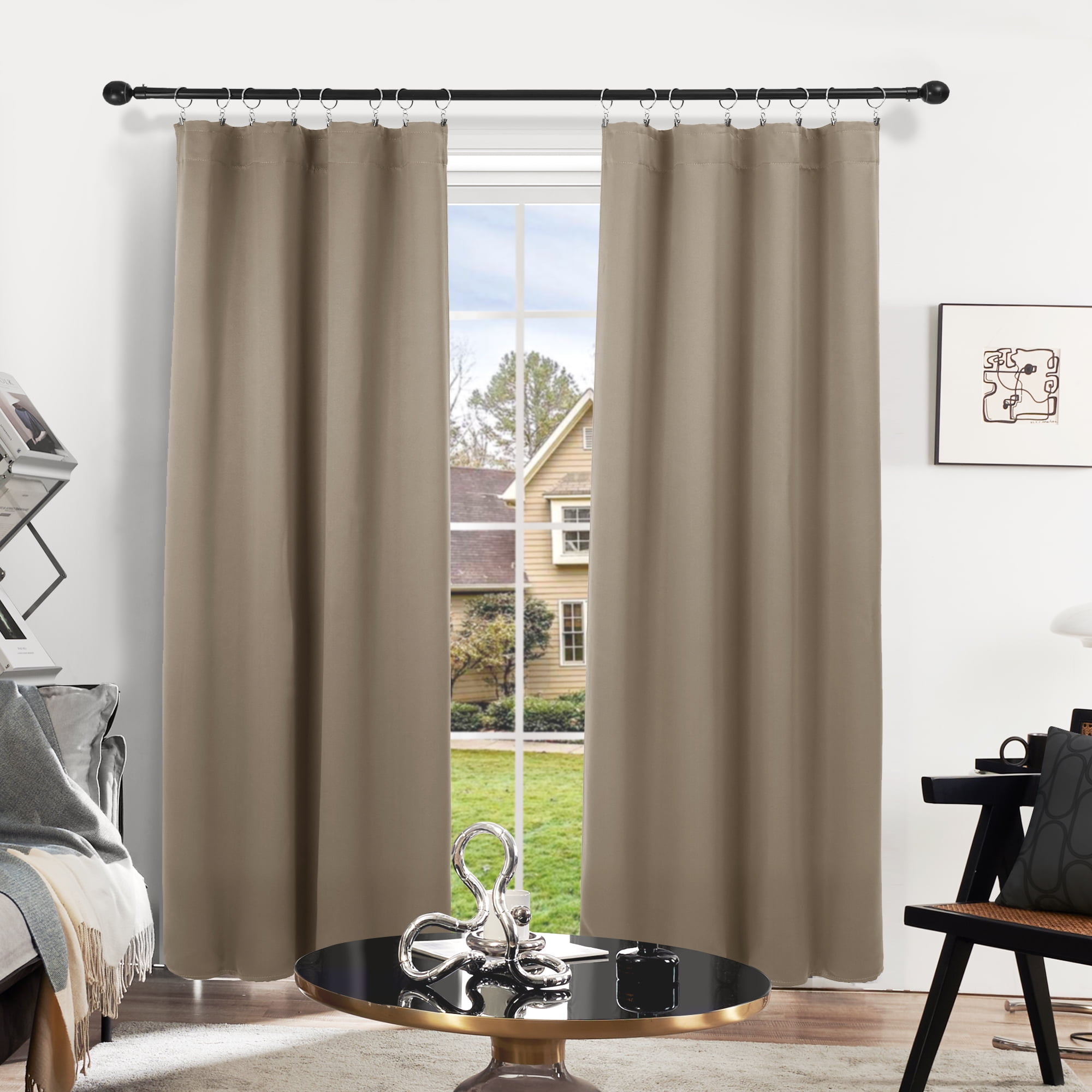 Deconovo Thermal Insulated Blackout Curtains for Living Room, 2 Panels, Rod Pocket Window Treatments, 38" x 72", Khaki