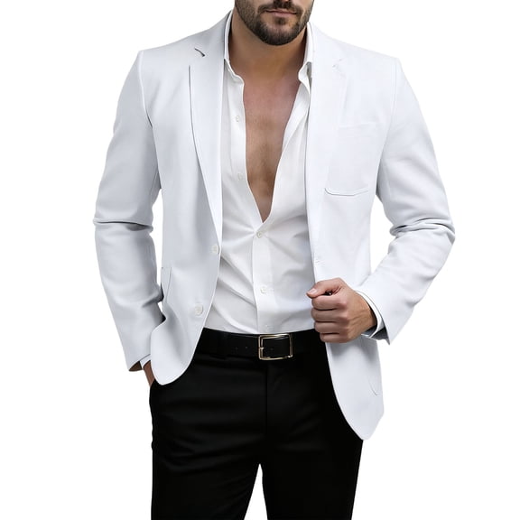 LMOIPLI Men Notch Lapel Two Button Linen Blend Blazer Jacket Lightweight Casual Vacation Sport Coat White XS