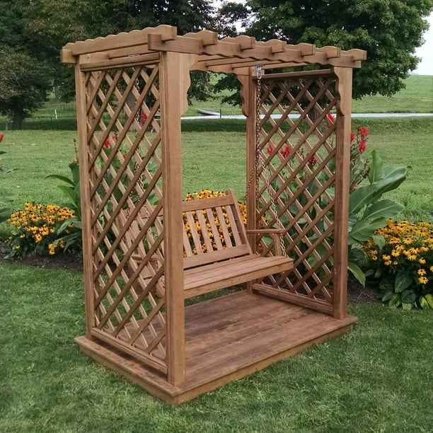 A & L Furniture Covington 7 ft. High Cedar Arbor with Deck and Swing