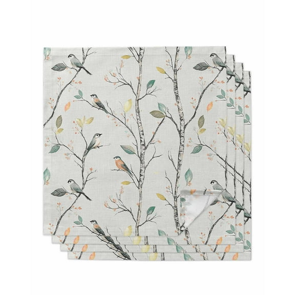 Vintage Botanical Cloth Napkins Set of 4, Birds Branch Watercolor Leaf Washable Reusable Dinner Cocktail Napkin for Kitchen Party Wedding Banquet Holiday Baby Shower Table Decor