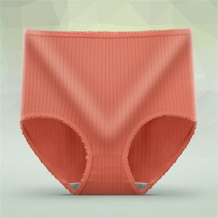 Pavied Tummy Control Underwear Plus Size Underwear Seamless Panties Ladies Stretch Full Coverage Briefs Absorbent Underwear High Waisted Underwear Panties for Women Orange M