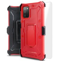 for Samsung Galaxy A02S (NOT FIT SAMSUNG A02) with Tempered Glass Heavy Duty Shock Absorption Kickstand Armor Case with Belt Swivel Clip Holster Cover