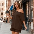 thumbnail image 7 of Shirt and Shorts Set Womens 2 Piece Matching Lounge Sets Short Sleeve Off Shoulder Tops Summer Beach Vacation Mini Shorts M, 7 of 7