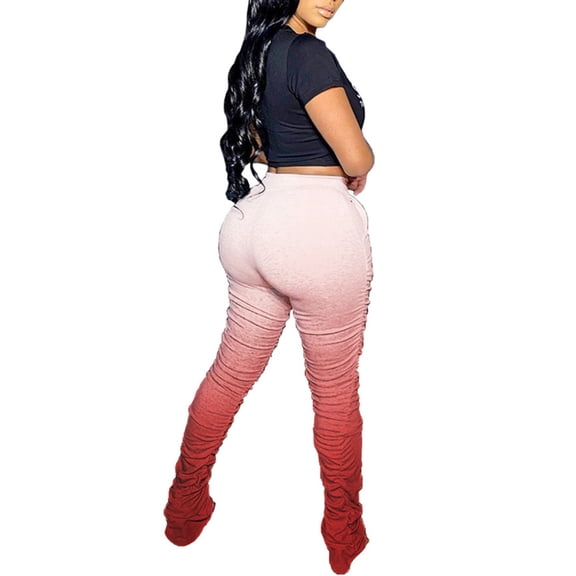 Vedolay Women&nbsp;Pants Womens Cotton Wide Leg Pants Smocked Ruffle High Waisted Wide Leg Pants,Red XL