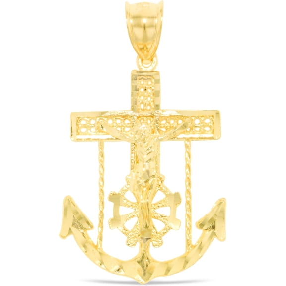 Floreo 10k Yellow Gold Jesus Christ Crucifix Anchor Religious Pendant Medium