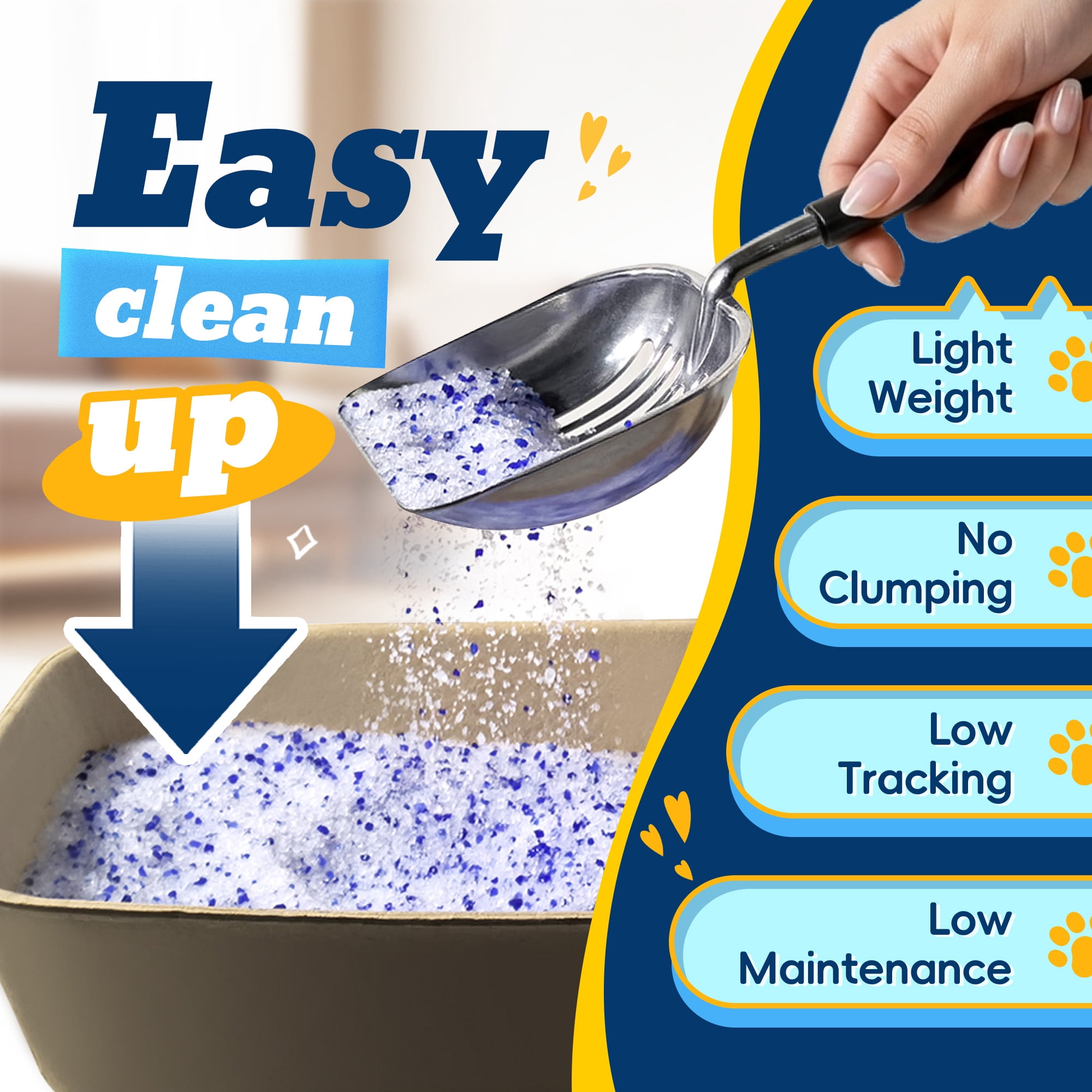 Crystal Cat Litter with Powerful Odor Control, Non-Clumping, Lasts Up to 4 Months, 17.2lb, Rapid Water Absorption, Unscented & Low Tracking Lightweight Blue & White Silica