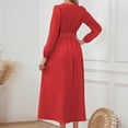 thumbnail image 5 of IROINNID Long Sleeve Dress for Women Fall Dress Full-Length Shirt Dress Sexy Vintage V Neck Long Sleeve Solid Dresses,Red, 5 of 9