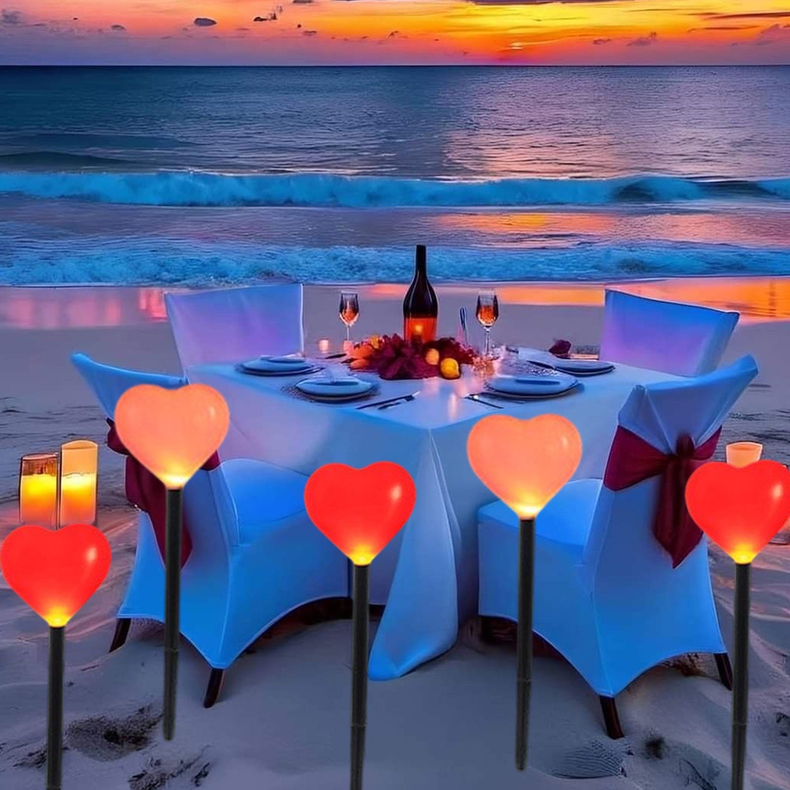 Valentine Solar Lights Outdoor Garden Decoration 5 Heart Shape LED String Lights Waterproof Solar Powered Yard Patio Holiday Decor