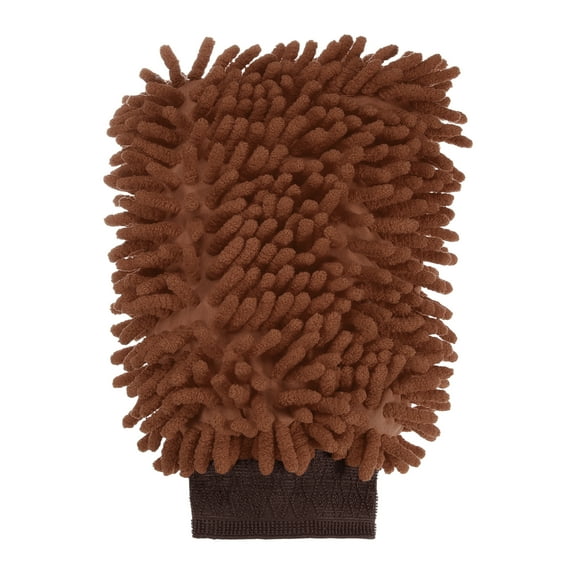 Premium Chenille Microfiber Car Wash Mitts 9.8" x 7.9" Scratch Free Wash Gloves Absorbent Double Sided Plush Cleaning Drying Mitts for Car Washing Home Brown