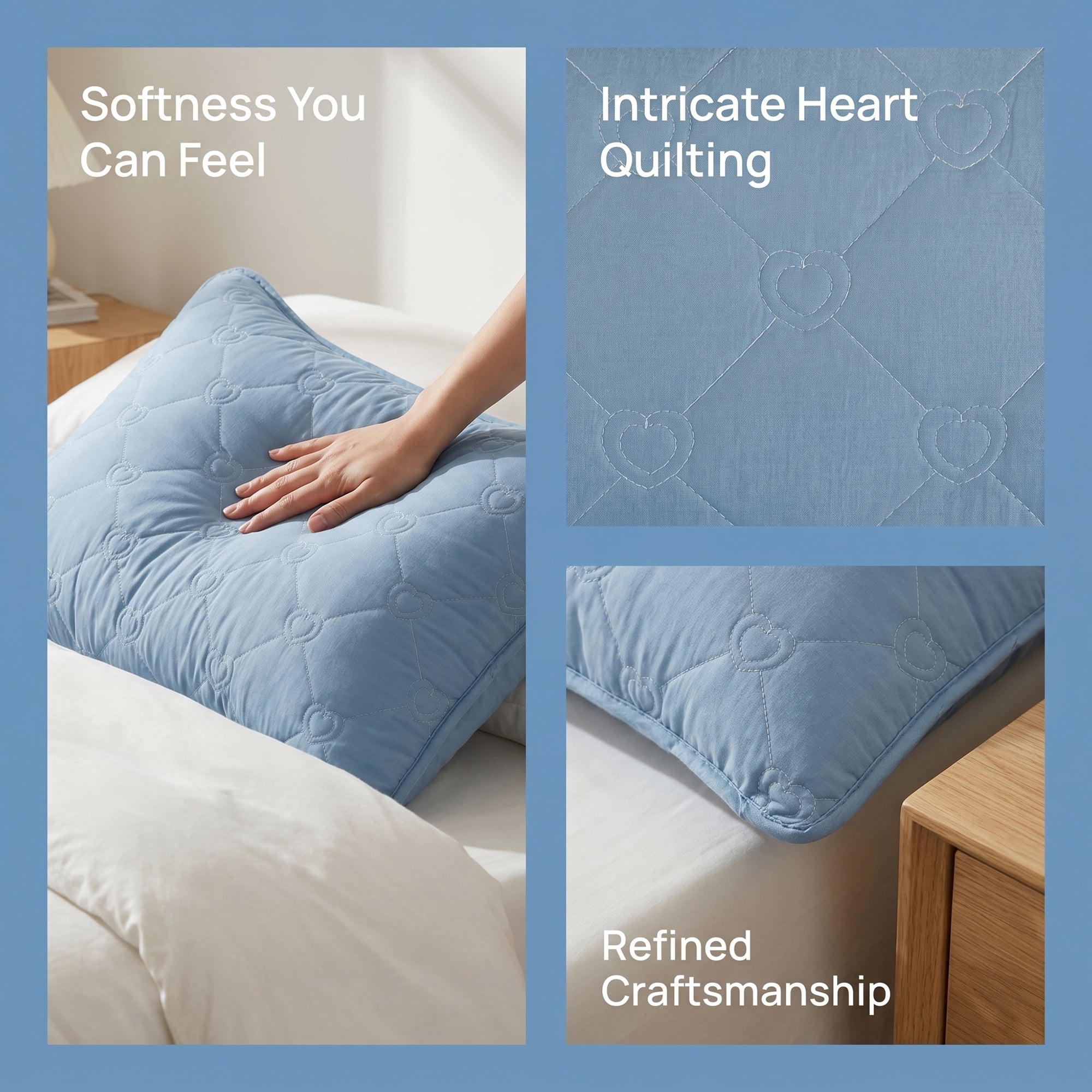 Unique Bargains 2-pcs Heart-shaped Polyester Comfortable Quilted Pillow Protector Sky Blue