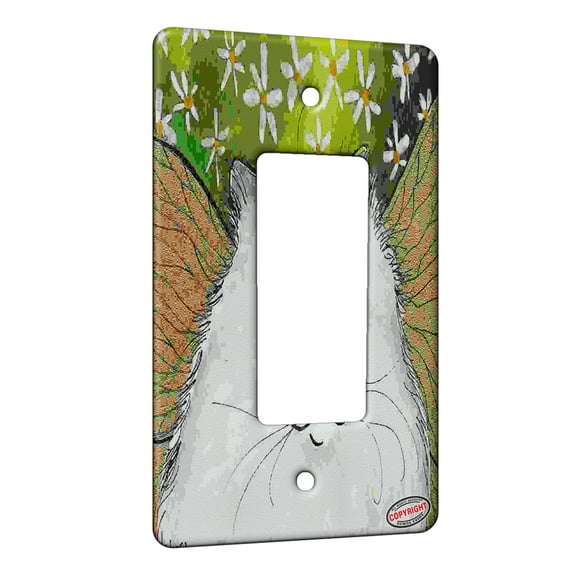KuzmarK™ 1 Gang Rocker Wall Plate - Silver Persian Kitty Fairy with Daisies Fantasy Cat Art by Denise Every
