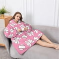 thumbnail image 5 of Oversized Wearable Blanket Hoodie,Pink Bows and Baseballs Pattern Sherpa Blanket Hoodie with Super Pockets,Super Warm Fuzzy Pullover for Women & Men, 5 of 6