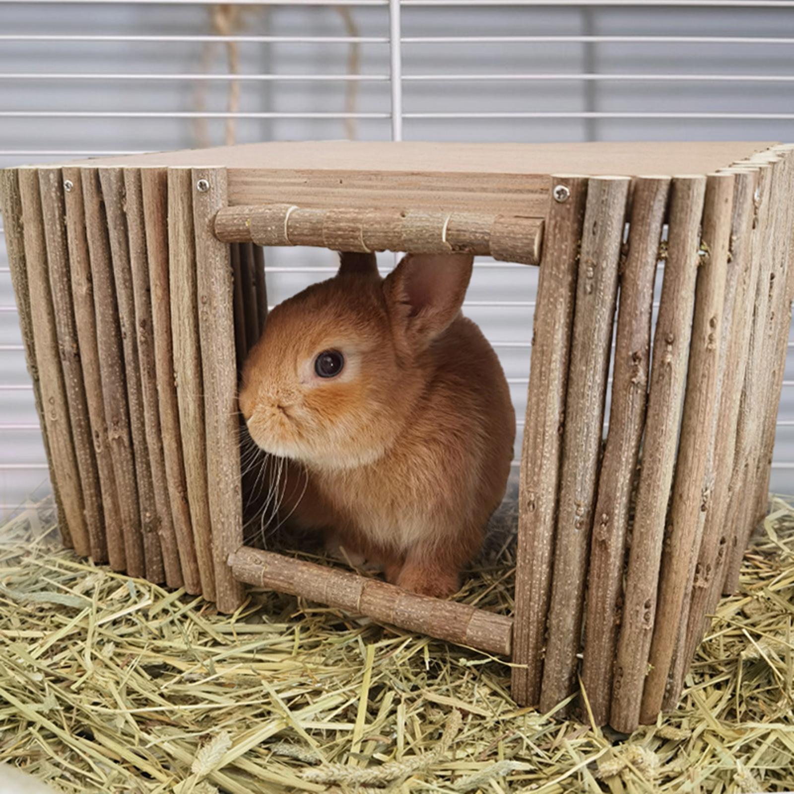 Bvdfgk Smalll Animals Hideout House, Wooden Bunny Hideout House for Indoor Rabbit, Play 31.5cmx20.5cmx19cm