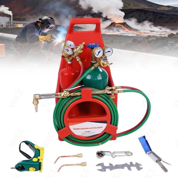 Ynce Oxy Acetylene Torch Kit, Long Pipe Brass Nozzle Cutting Torch Kit with Gauge Oxygen Acetylene, Portable Brass Nozzle Welding Cutting Torch Kit Soldering Equipment