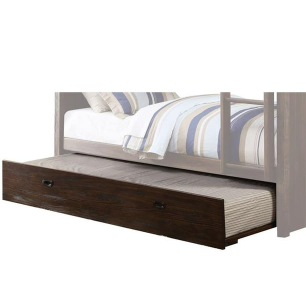 Benzara BM204333 Wooden Twin Size Trundle Bed with Caster Wheels, Brown