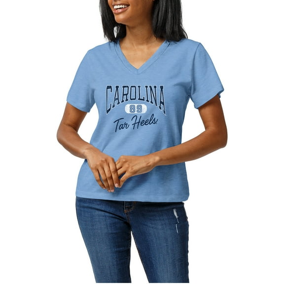 Women's Heather Powder Blue North Carolina Tar Heels Intramural Tri-Blend Boyfriend V-Neck T-Shirt