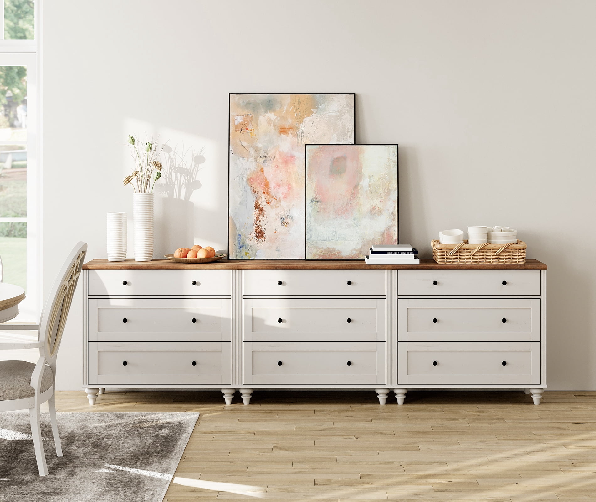 Farmhouse Dresser for Bedroom with 3 Drawers, Mid Century Modern Kids Dressers with Wood Closet Storage Organizer, Small Dressers for Nursery, Hallway, Living Room, Antique White