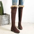 thumbnail image 4 of SACFOF Women's Winter Over The Knee Boots Fur Lined Thigh High Low Heel Faux Suede Combat Boots Riding Winter Snow Boots, 4 of 6
