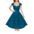 thumbnail image 1 of Hanpceirs Robe de Soirée Vintage des Années 1950 à Manches Courtes pour Femmes Robe de Cocktail Robes Formelles avec Poche Bleu Acier L, 1 of 4