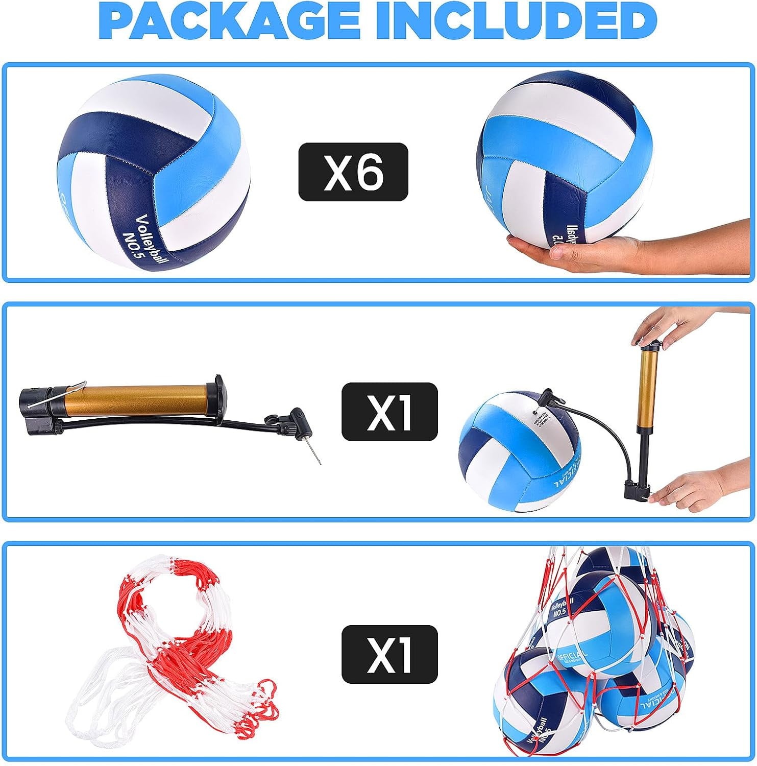 Volleyballs Official Size, Waterproof Soft Bulk Recreational Volley Balls with Pump and Net Bag for Indoor Outdoor Beach Pool Water Sand Game Training Match