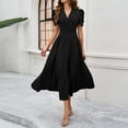 thumbnail image 6 of Youmylove Womens Summer Dresses 2025 Women's Short Sleeve Dress High Waist V Neck Puff Sleeve Dresses Wedding Guest Formal Evening Maxi Dress Corset Short Party Dresses, 6 of 7