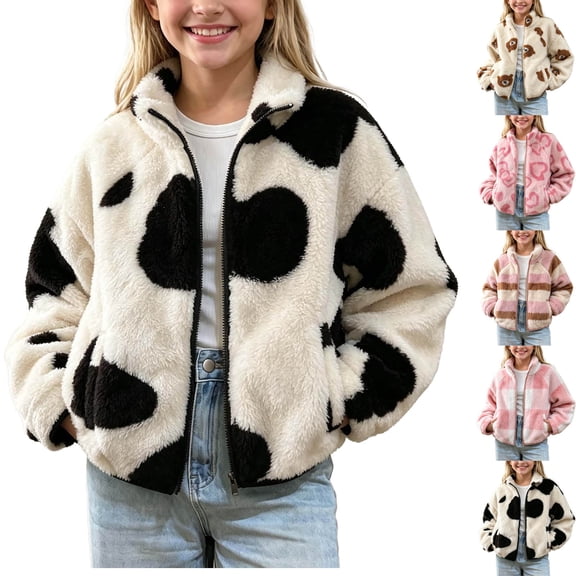 DJDLJWCJ Girls Zip Up Jacket Fleece Lined Winter Warm Jacket Soft Comfortable Windbreaker Coat White Size 1-2Years