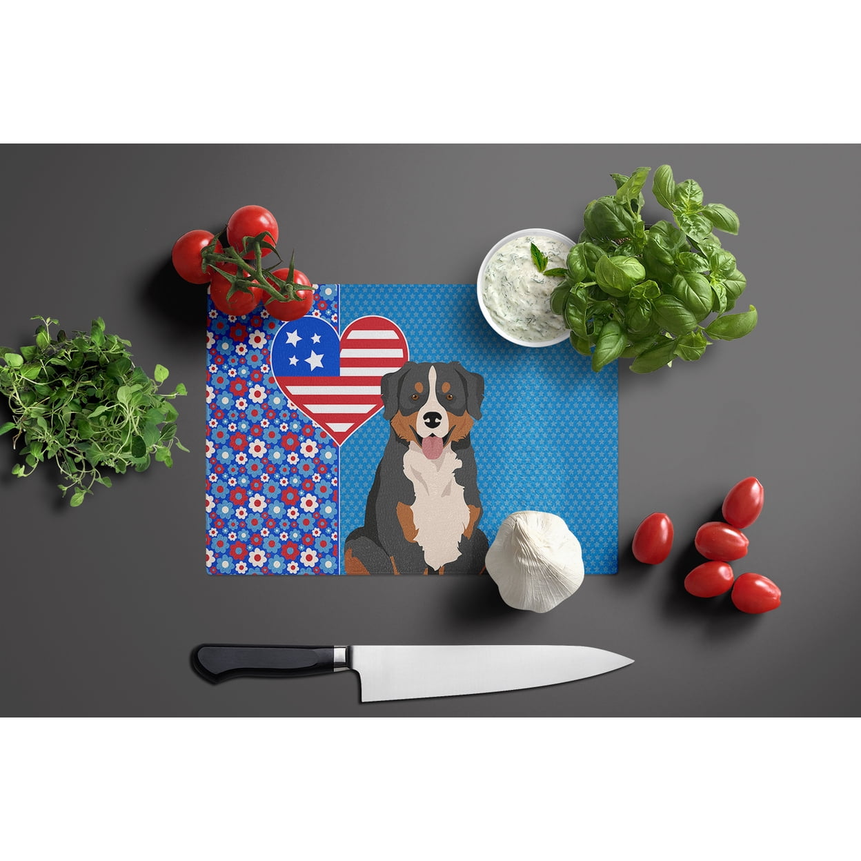Bernese Mountain Dog Glass Cutting Board Large 12 in x 15 in