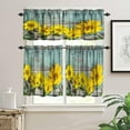 thumbnail image 3 of Rod Pocket Window Valances, Rustic Sunflower Kitchen Short Curtain Valance Windows Treatment Drapes Sets, Yellow Floral Blooming Kitchen Curtains for Farmhouse Living Room Bedroom 54x24 Inch, 3 Piece, 3 of 4