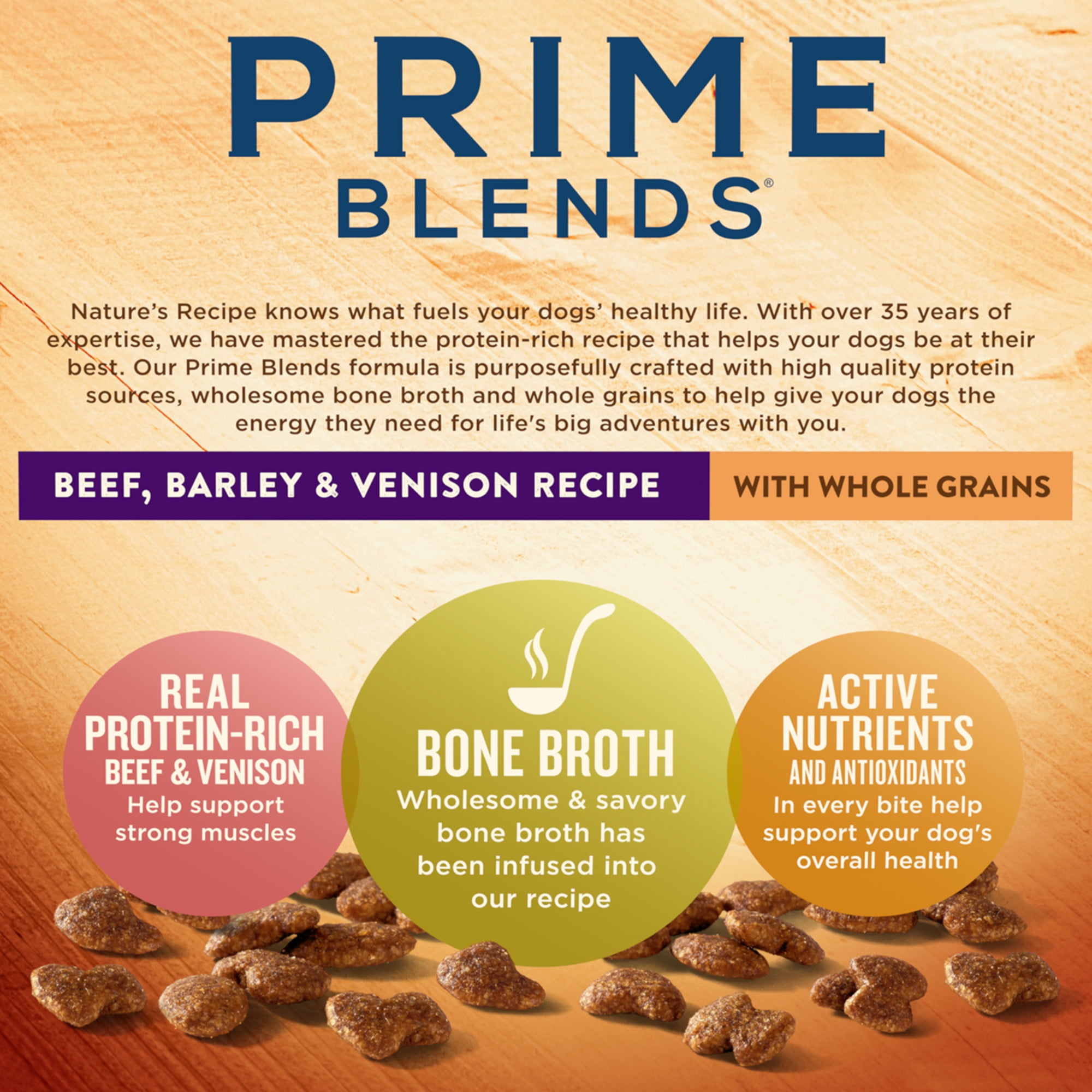 Nature’s Recipe Prime Blends Dry Dog Food, Beef, Barley & Venison Recipe, 12-Pound Bag