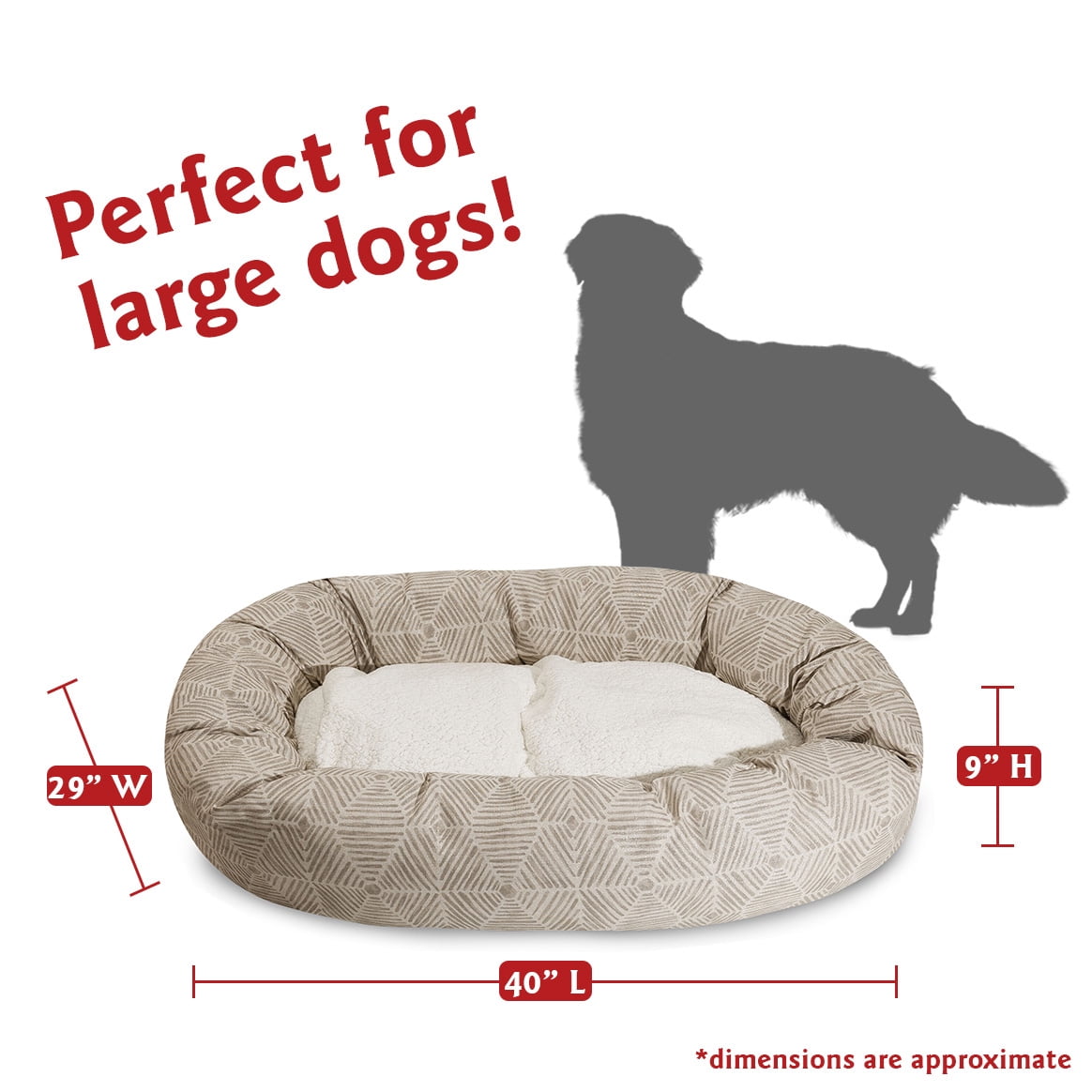 Majestic Pet Sherpa Charlie Bagel Pet Bed for Dogs, Calming Dog Bed Washable, Large, Beige Metallic
