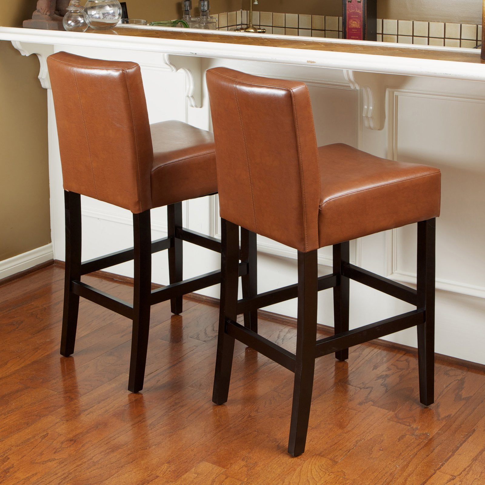 Lopez Hazelnut Leather Counter Stools - 2 Pack - Walmart.com - Walmart.com