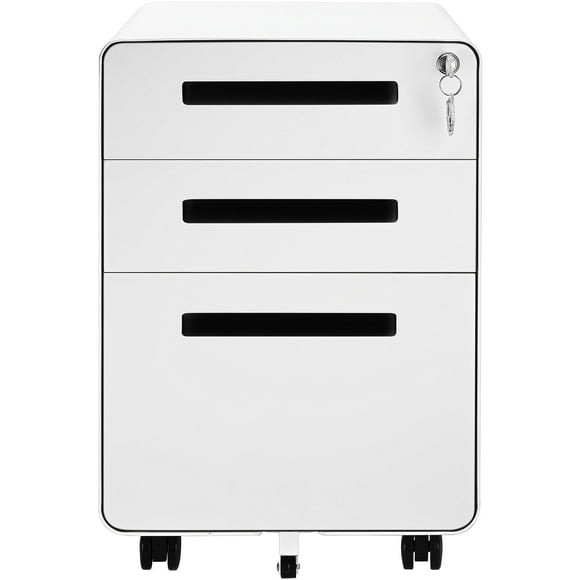 3-Drawer Mobile Steel Pedestal File Cabinet, Home Office Lockable Filing Cabinet Organizer for Hanging Letter, Legal and A4 Files