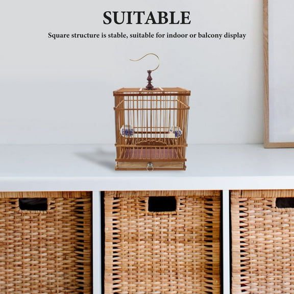 Tineasur Carbonized Bamboo Bird Cage Removable Tray Light Brown for Indoor and Balcony