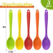 OFEFE 5 Pcs Small Different Colors Silicone Spoons, 8Inch Heat Resistant Nonstick Kitchen Silicone Tea Spoons for Cooking & Baking & Stirring