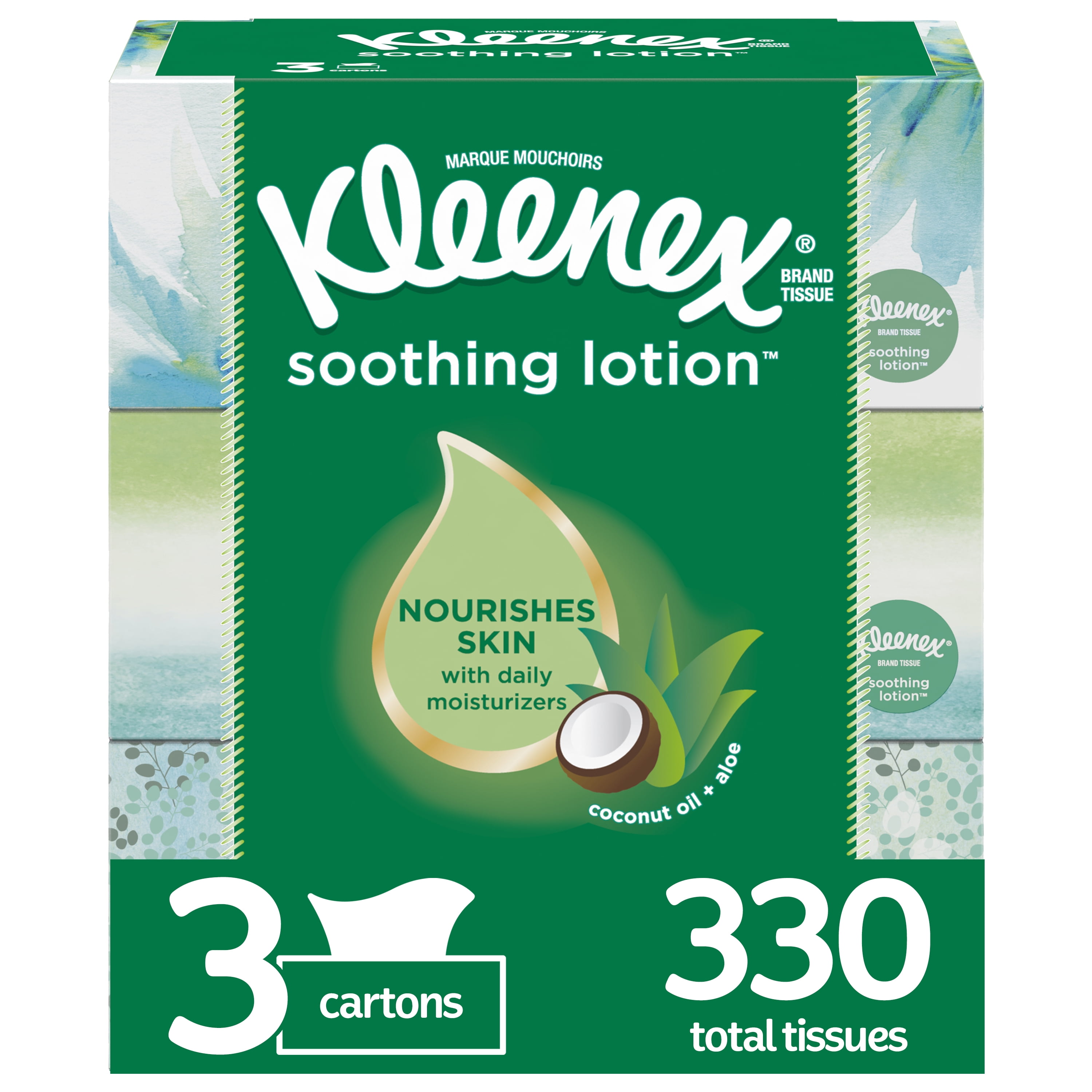 Kleenex Soothing Lotion Facial Tissues, 3 Flat Boxes (330 Total Tissues