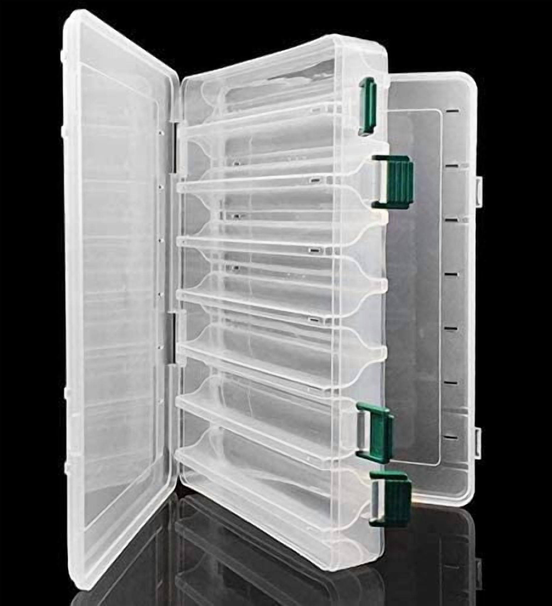 Double-Sided Fishing Lure Hook Tackle Box Visible Hard Plastic Clear Fishing Lure Bait Squid Jig Minnows Hooks Accessory Storage Case Container (Brown-10 Slots)