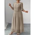 thumbnail image 3 of Womens Khaki Solid Color Round Neck Batwing Sleeve Chiffon Pleated Maxi Dress, 3 of 5