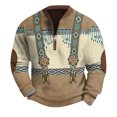 thumbnail image 2 of Men's Retro Casual Ethnic Print Zipper Sweatshirt, Gradient Long Sleeve Pullover for Street Style,Khaki,4XL, 2 of 5