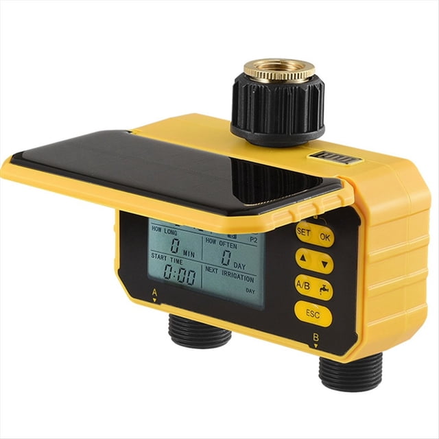 Temporizador de Riego Automático Solar Doméstico con Salida Bidireccional, Pantalla LCD y Sensor de Lluvia, Controlador de Riego para Jardín y Balcón.