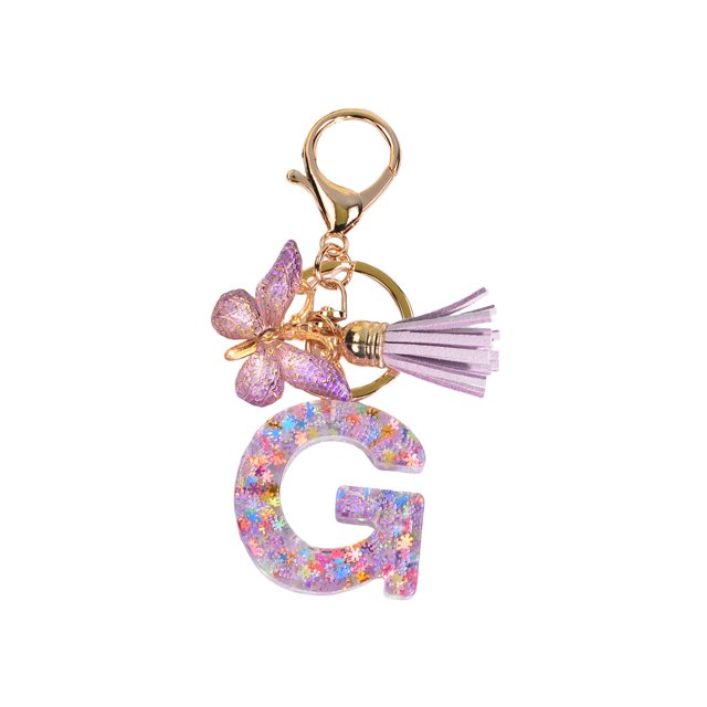Letter Key Keychain Resin Keychain Ornaments Bright Color Adorable Birthday Gifts with Butterfly Tassel Pendant