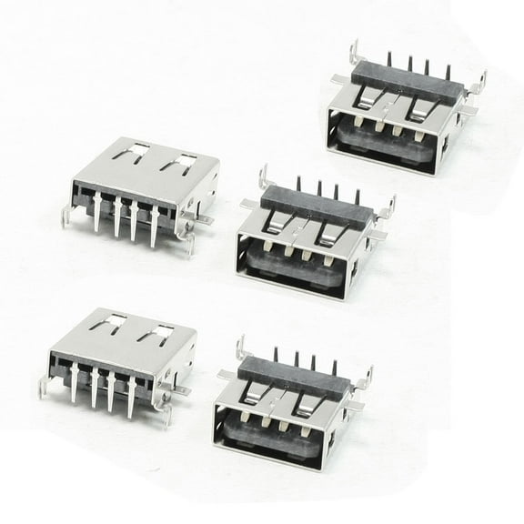 Unique Bargains 5 Pieces USB2.0 Type A Female Jack Right Angle PCB Mount Port Networking Cables