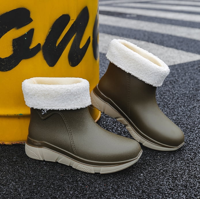 Wowen Rain Boots Slip On Antislip Rubber Waterproof Ankle Boots Rain Shoes