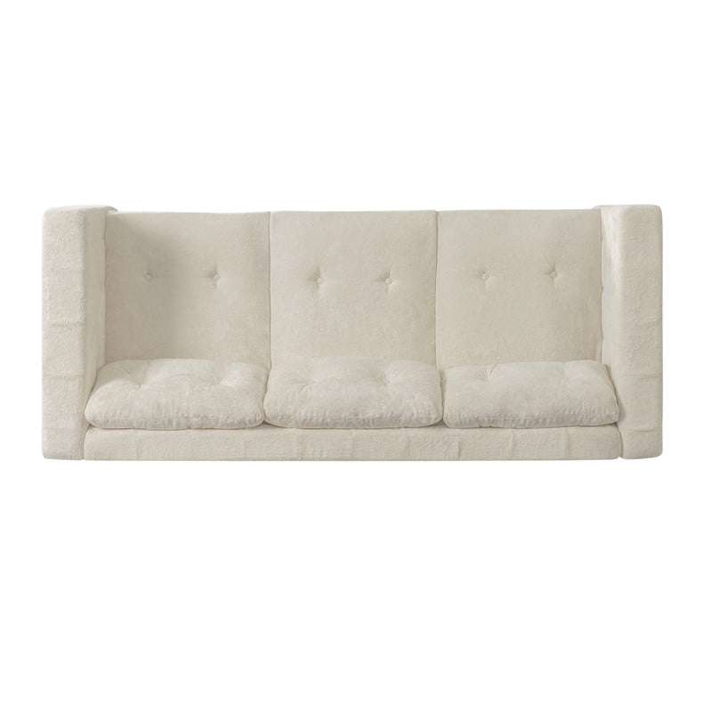 78" Modern Upholstered 3-Seater Sofa with Solid Wood Legs, Chenille Soft Couch with Square Arms & Tufted Pillow Back